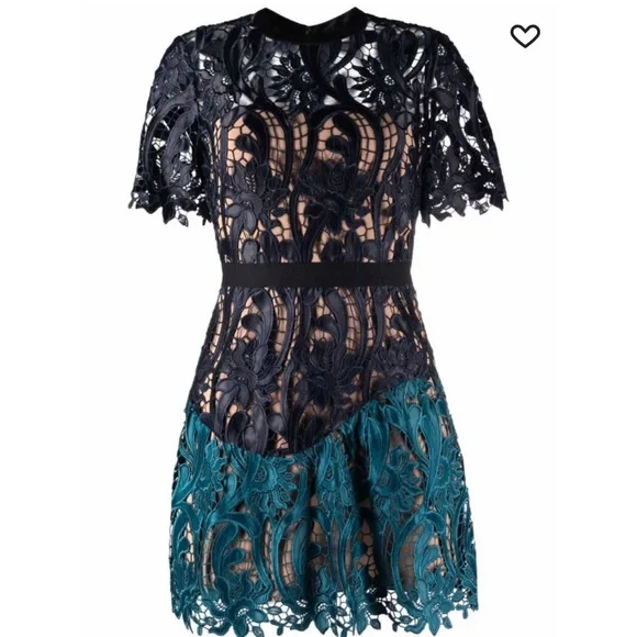 knee length dresses for ladies Navy Guipure Lace Midi Dress – self-portrait-US main image 1
